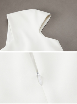 White Elegant Asymmetric Neck Split Skater Dress