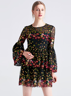Chic Sequin Embroidery Mini Skater Dress