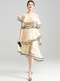 Party Asymmetric Color-blocked Layered Dress