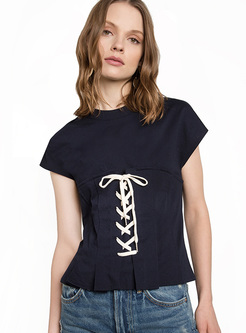 Casual Color-blocked Tied T-shirt