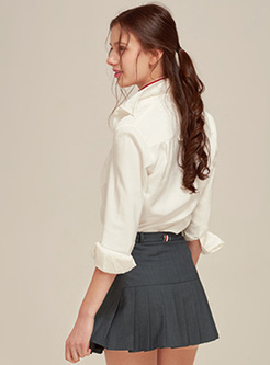 Brief Lapel Color-blocked Single-breasted Blouse