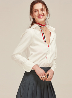 Brief Lapel Color-blocked Single-breasted Blouse