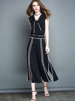 Brief Striped Sleeveless V-neck Two-piece Outfits