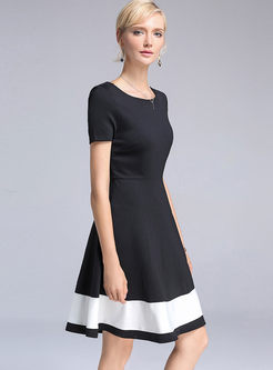 Brief Hit Color Stitching Skater Dress
