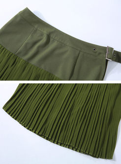 Green Sleeveless Camis & Chiffon Stitching Skirt