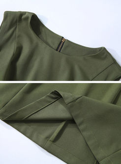 Green Sleeveless Camis & Chiffon Stitching Skirt