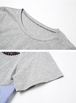 Nail Bead Stitching Bowknot T-shirt