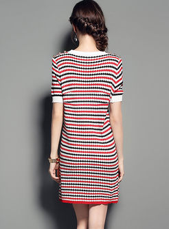 Striped Bowknot Nail Drill Knitted Dress