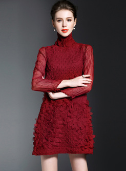  Chic Red Stereoscopic Petal Patch Dress