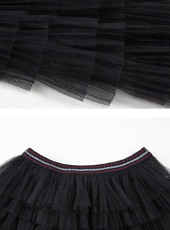 Black Tassel Mesh Layered Skirt