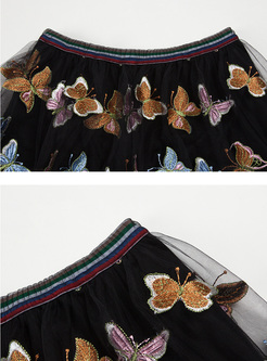 Sexy Butterfly Embroidery Perspective Skirt