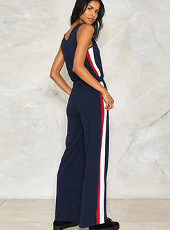 Chic Color-blocked V-neck Sleeveless Jumpsuits 
