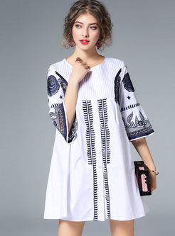 Cotton Stitching Loose Embroidered Shift Dress