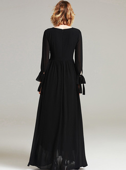 Elegant Flare Sleeve Perspective Maxi Dress