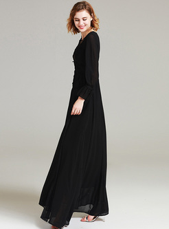 Elegant Flare Sleeve Perspective Maxi Dress