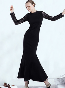 Black Lace Hollow Slim Mermaid Maxi Dress