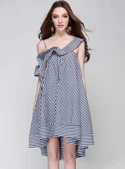 Chic Striped Asymmetric Loose Dress