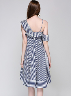 Chic Striped Asymmetric Loose Dress