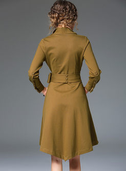 Vintage Slim Gathered Waist Long Sleeve Trench Coat