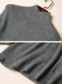 Brief High Neck Long Sleeve Knitted T-shirt