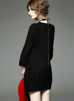 Brief Pure Color Long Sleeve Shift Dress