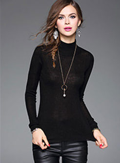 Brief High Neck Long Sleeve Knitted Sweater