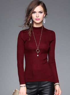 Brief High Neck Long Sleeve Knitted Sweater