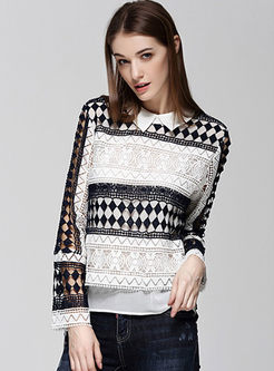 Lace Hollow Out Asymmetry Long Sleeve T-shirt