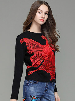 Bead Embroidered Crew Neck Long Sleeve Sweater 