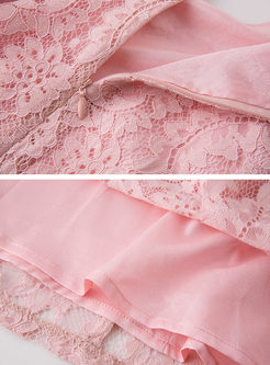 Pink Loose Lace Sleeveless Shift Dress