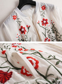 Stylish Embroidered Long Sleeve Coat