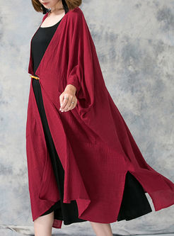 Red Loose Batwing Sleeve Coat