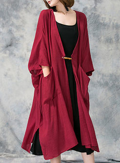 Red Loose Batwing Sleeve Coat