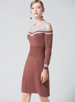 Slim High Waist Off Shoulder Knitted Dress