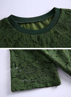 Green Lace Hollow Out Two-piece Outfits