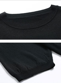 Sweet Asymmetry Hem Half Sleeve Knitted Sweater