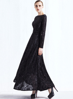 Black Lace Jacquard Big Hem Maxi Dress