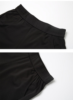 Casual Elastic Waist Black Slim Short Pants 