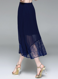 Brief Pleated Lace Gauze Splicing Skirt 