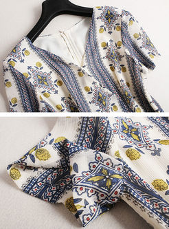 Causal Floral Print Belt V-neck Jumpsuits