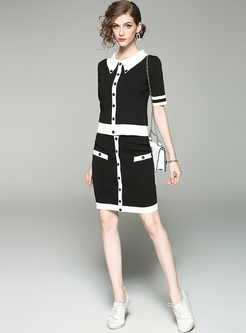 Brief Buttoned Monochrome Two-piece Outfits