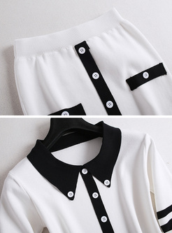 Brief Monochrome Buttoned Two-piece Outfits