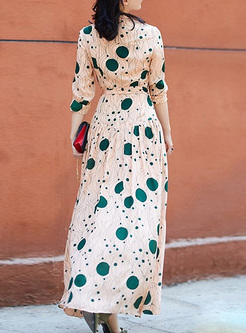 Street Dot Print Lapel Maxi Dress