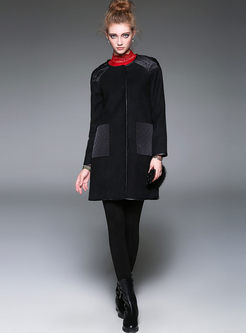 Stylish Black Slim Long Sleeve Woolen Overcoat