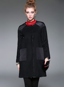 Stylish Black Slim Long Sleeve Woolen Overcoat
