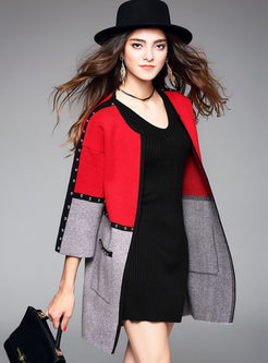 Chic Hit Color Stitching Three Quarters Sleeve Knitted Coat