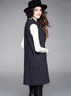 Striped Single-breasted Sleeveless Woolen Vest