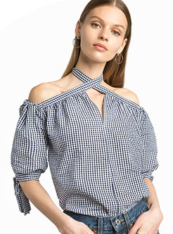 Sexy Striated Asymmetrical Off Shoulder Blouse 