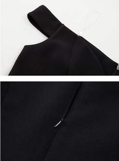 Black Asymmetric Hem Slash Neck A-line Dress