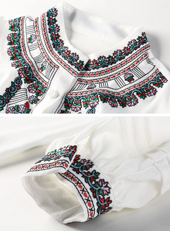 Ethnic Embroidery Lantern Sleeve Blouse